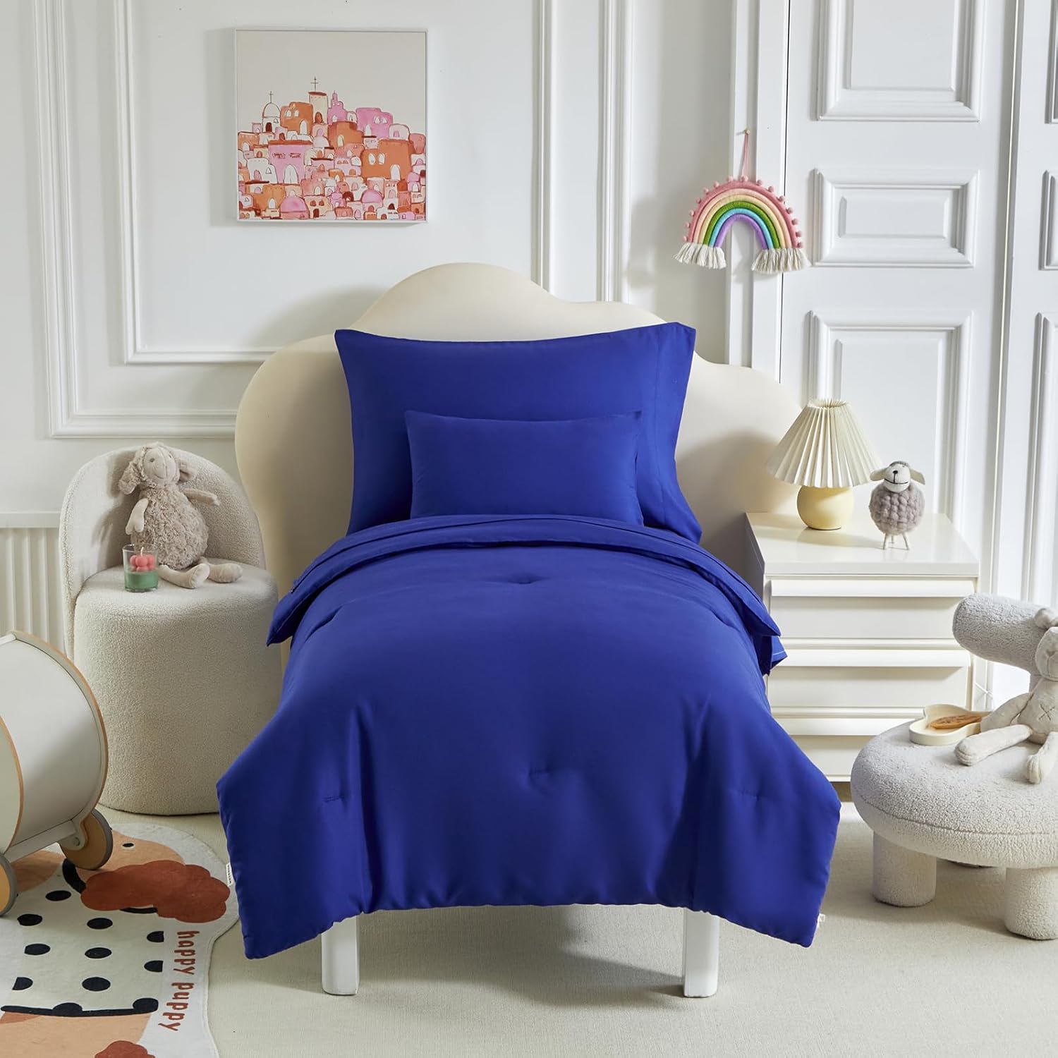 Kids Comforter Sheet Set - Soft and Breathable Bed Set Includes Quilted Comforter, Fitted Sheet, Flat Top Sheet, Pillowcase and Toddler Pillowcase for Toddler - 5 Pieces Toddler Bedding Set Navy