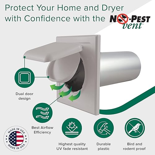 Miniatura 2 de NO-PEST VENT Exclusiva cubierta de ventilación de secadora de doble puerta, fabricada en Estados Unidos con plástico muy resistente a los rayos UV