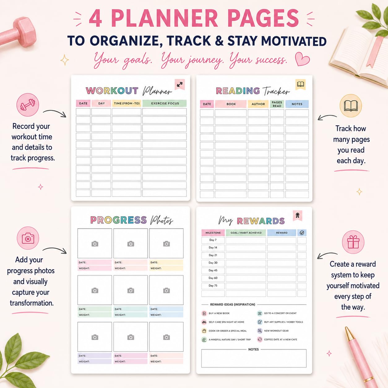 75 Soft Challenge Planner da donna, formato A4, spirale 75 Soft Challenge Journal, libro sfide morbido da 75 giorni con copertina impermeabile in PVC, tracker giornaliero delle sfide morbide 75