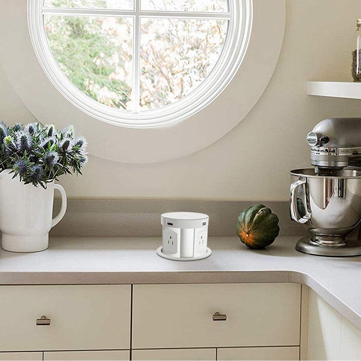 Amаzіng 🔥 Automatic Pop Up Sockets,Retractable Recessed Power Strip,Pop Up Power Strip with Wireless Charger,4 AC Plug,1 Type-A USB and 1 Type-C USB for Office Table and Workshop