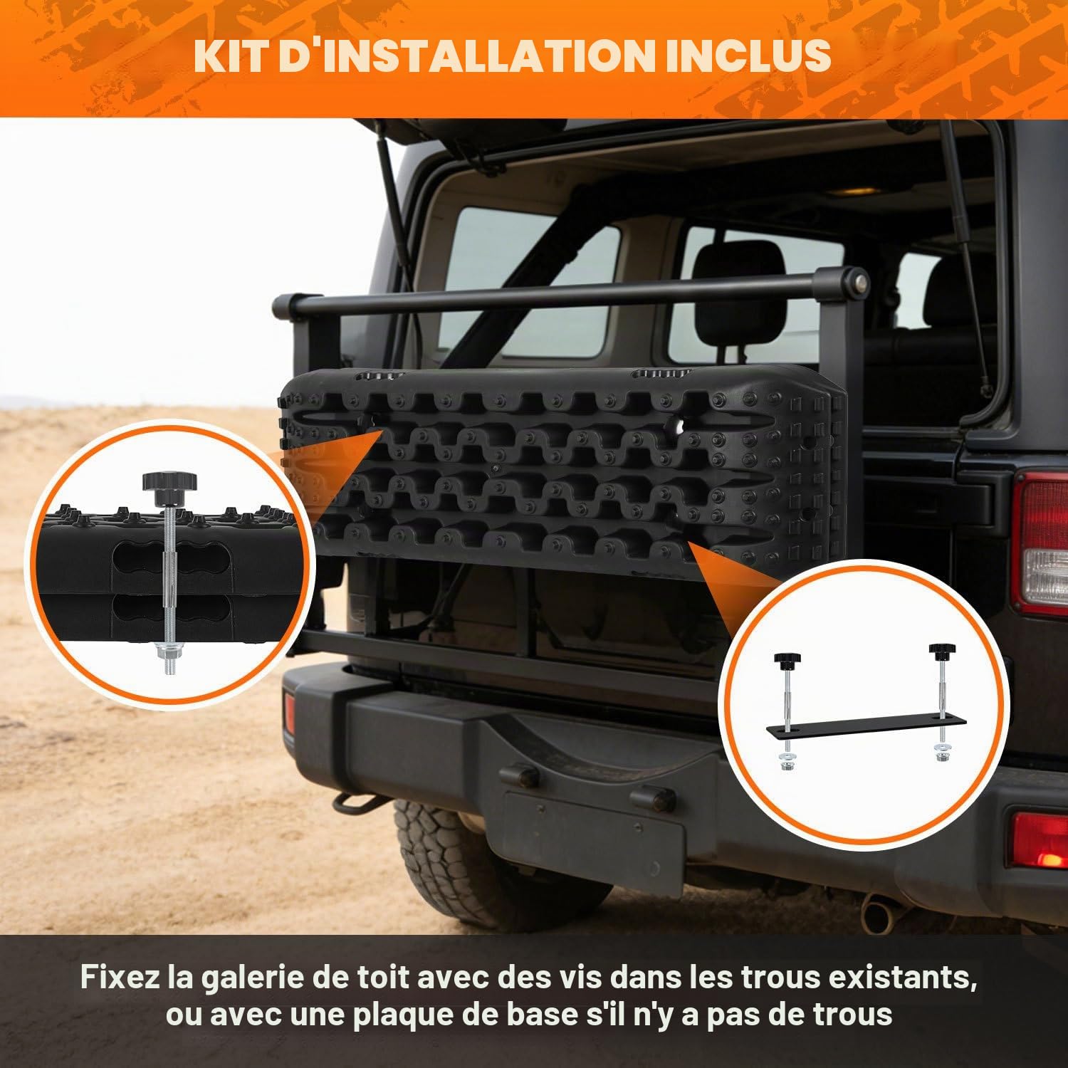 Lot de 2 plaques de sable - 106 x 31 cm - Capacité de charge : 10 T - En nylon très résistant - Avec sac de rangement et outil d'installation - Aide au démarrage pour la neige, la boue