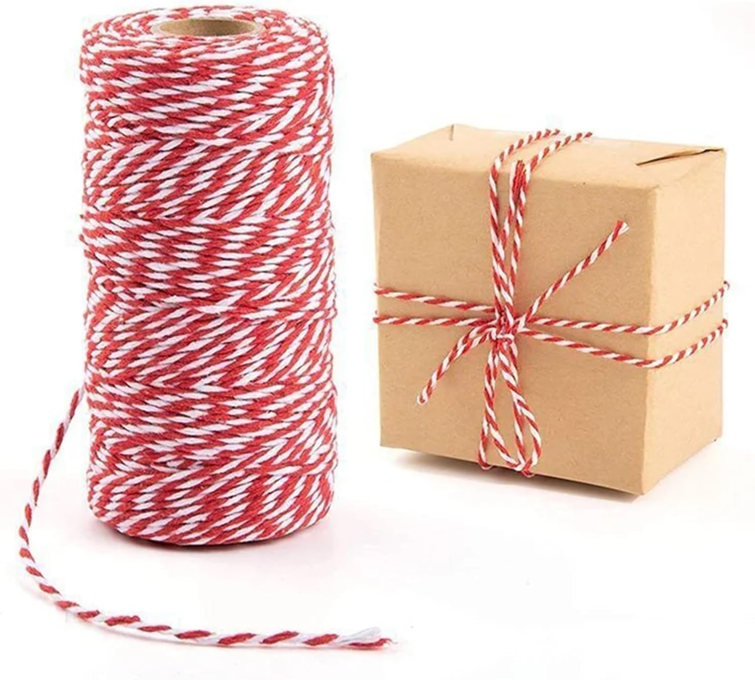 4rolls Bakers Twine (100meters/ Roll) 2mm Two-Color Cotton Rope Color Braided Thread Gift Box Packaging Knot Making Christmas Lace Decoration DIY(White)