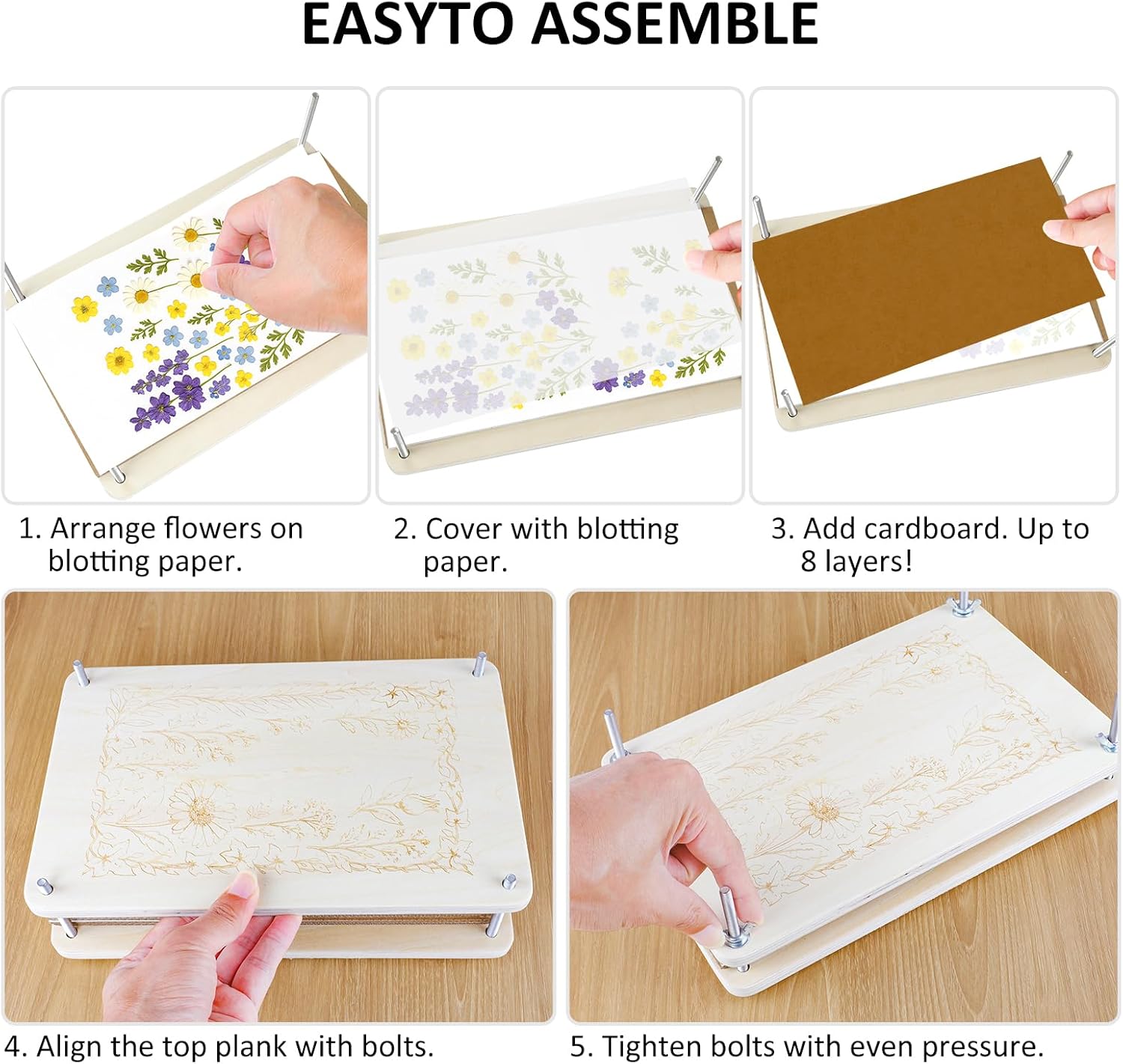 MeRGBWLife Large Flower Press Kit for Adults – 10.8"x6.9" Wooden 6-Layer Flower Press for Pressed Flowers, Herbs & Leaves, DIY Flower Preservation for Bookmarks, Weddings, and Craft Projects