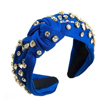 Womens Headband,FabricHeadband Knoted and Diamond-encrusted Female Headband, Stylish and Cute tie Head Band, Girls Headband Girls hair band Royal blue