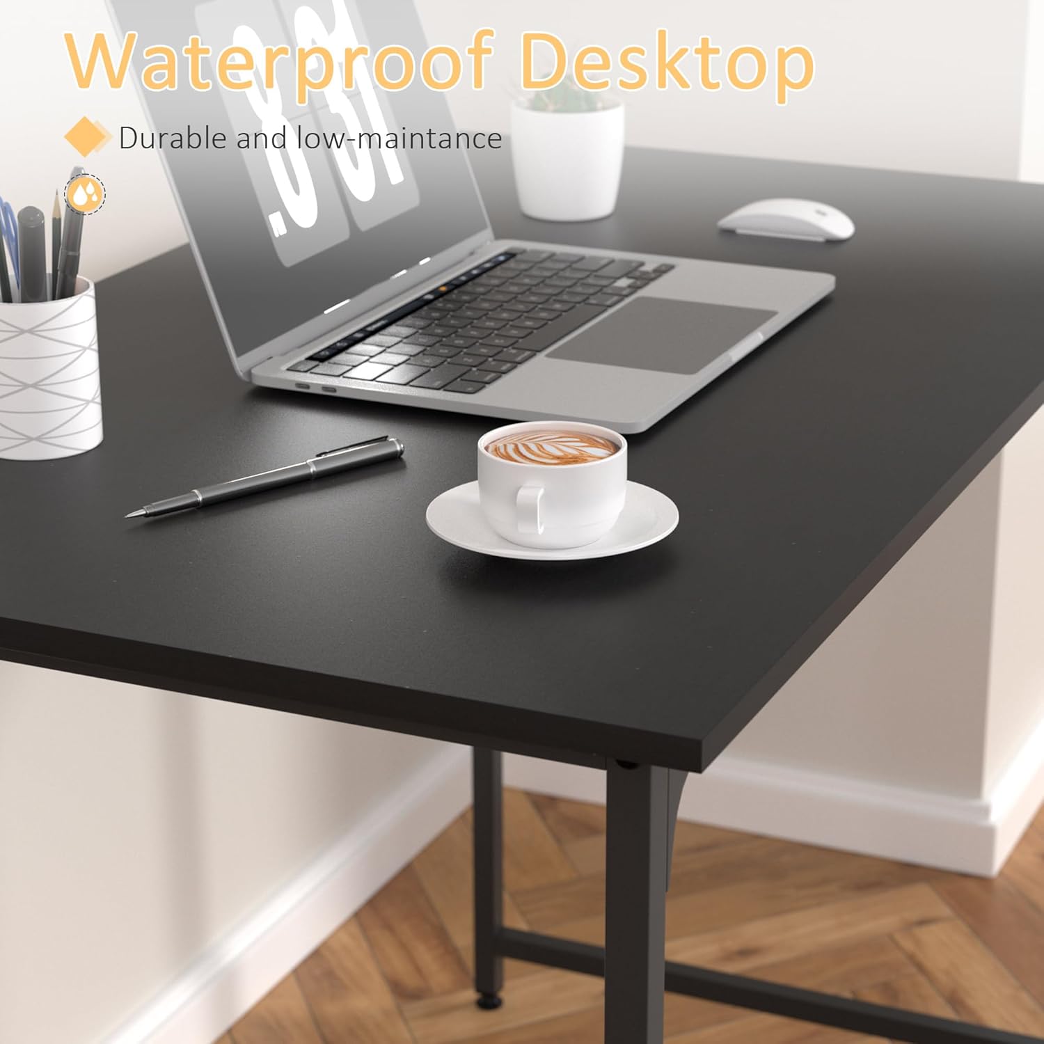 39 Inch Computer Desk with Wood Board and Metal Frame, Modern Simple Style Work Desk with Adjustable Feet, Study Gaming Desk Table for Home Office, Bedroom, Small Spaces