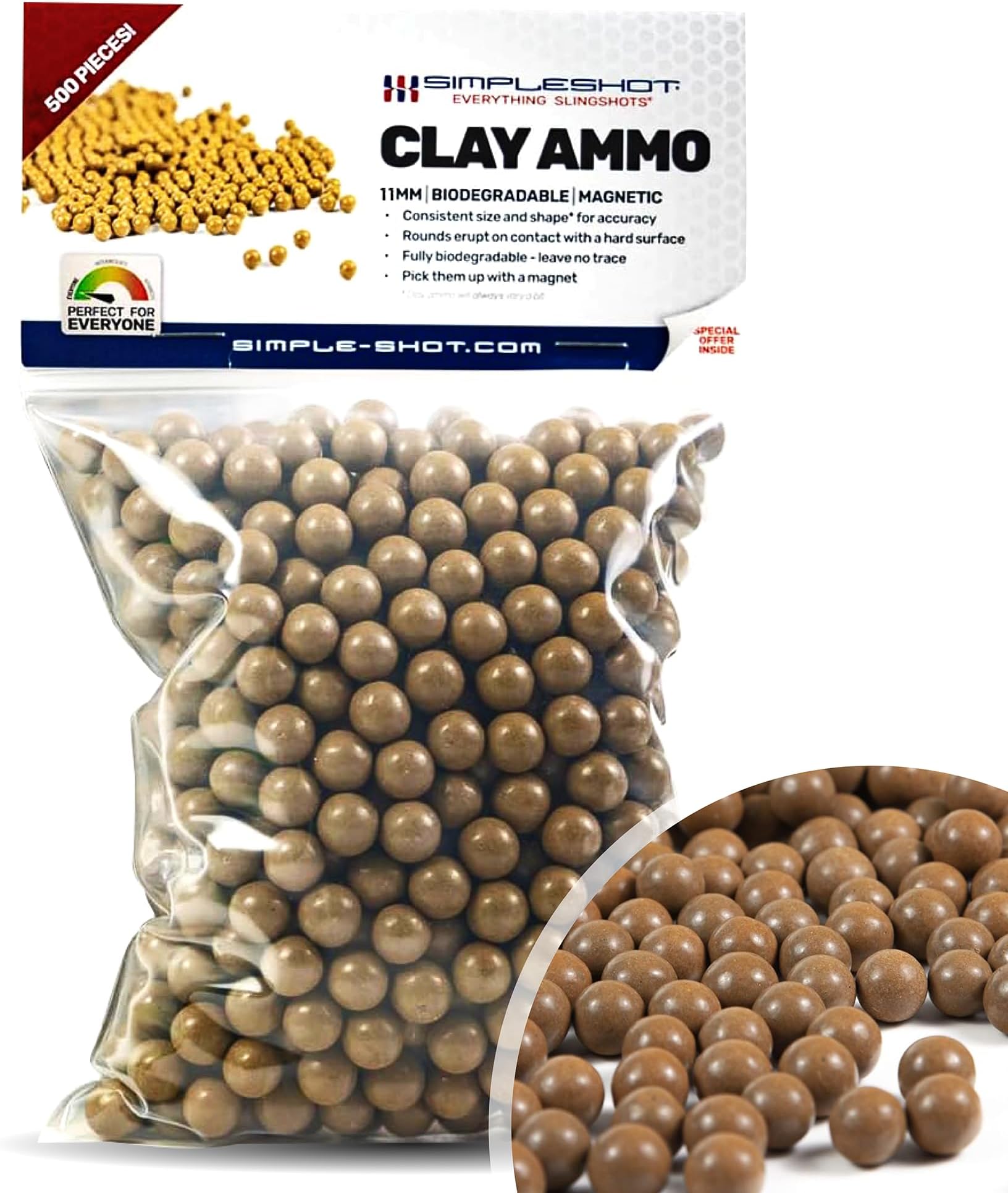 Clay Slingshot Ammo (500pcs), All-Natural Non-Toxic Magnetic Performance Clay Slingshot Ammo