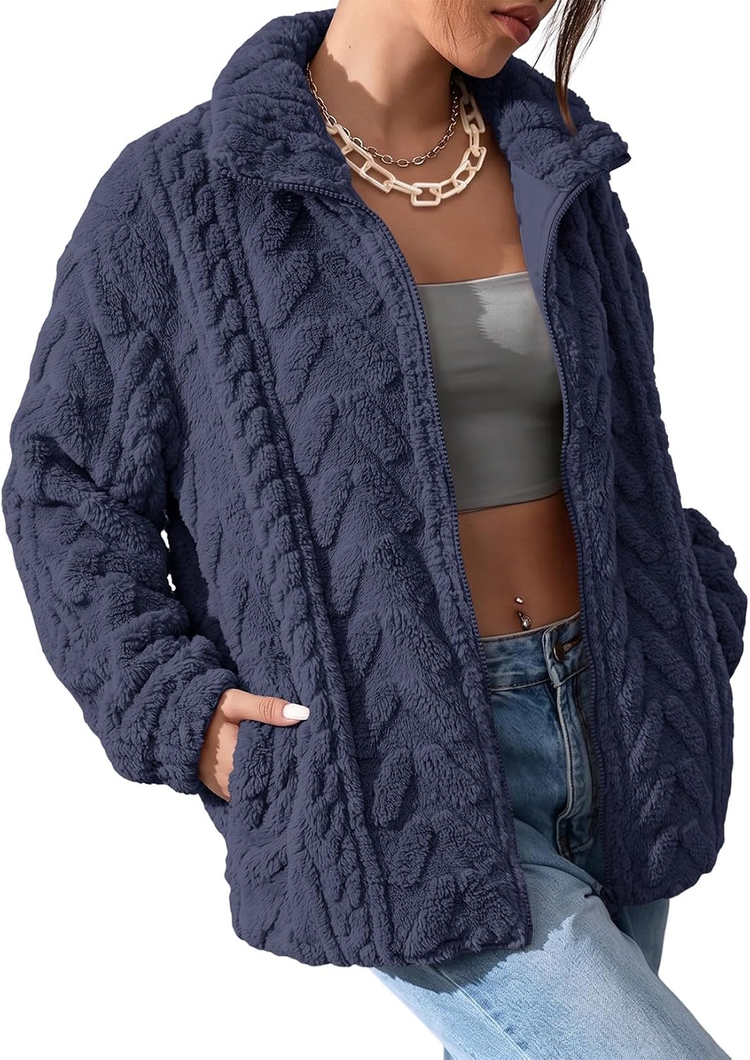 Dokotoo Winter Fleece Jacket for Women 2026 Zipper Casual Coat with Pockets