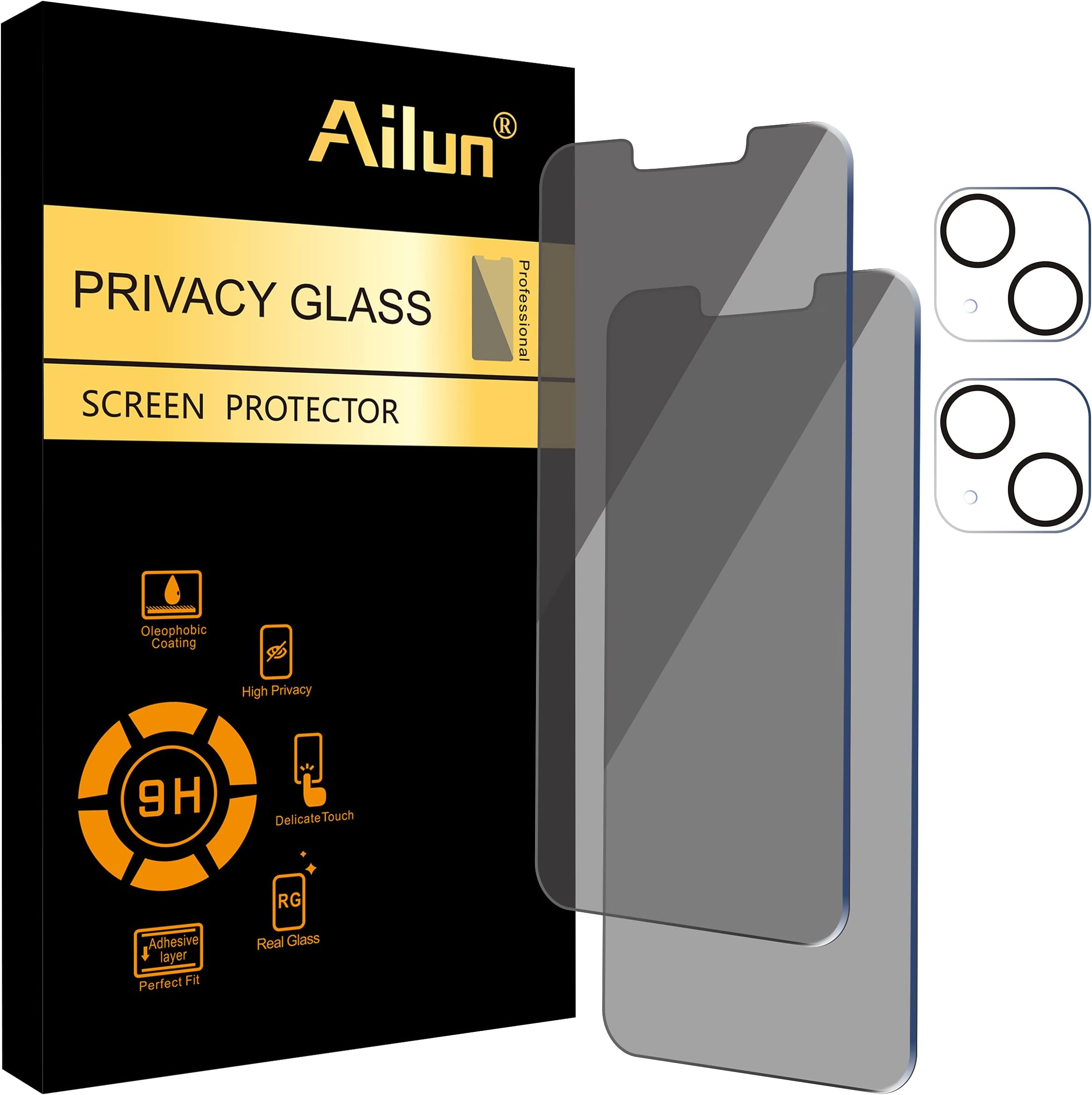 - 2Pack Privacy Screen Protector for iPhone 13 [6.1 inch] + 2 Pack Camera Lens Protector, Anti Spy Private Tempered Glass Film,[9H Hardness] - HD