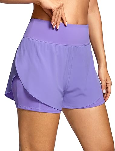 Soothfeel Women's 2 in 1 Running Shorts High Waisted Lightweight Athletic Workout Gym Yoga Shorts Spandex Liner with Pockets