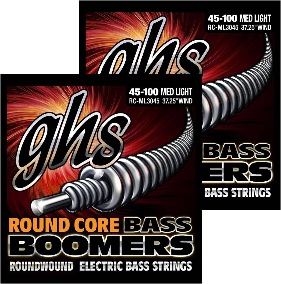 GHS Strings RC-ML3045 Round Core Bass Boomers, 4-Set, Medium Light Gauge, 45-100 (37.25" winding), Pack of 2