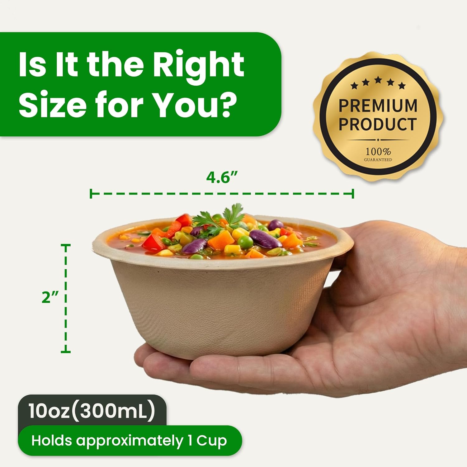 10 Oz Bamboo Disposable Bowls For Hot Soup, 100 Pack - Small, Heavy Duty, Microwavable, Oven Safe - Perfect for Hot Food, Meals, Acai & More - Eco-Friendly, Leak-Proof