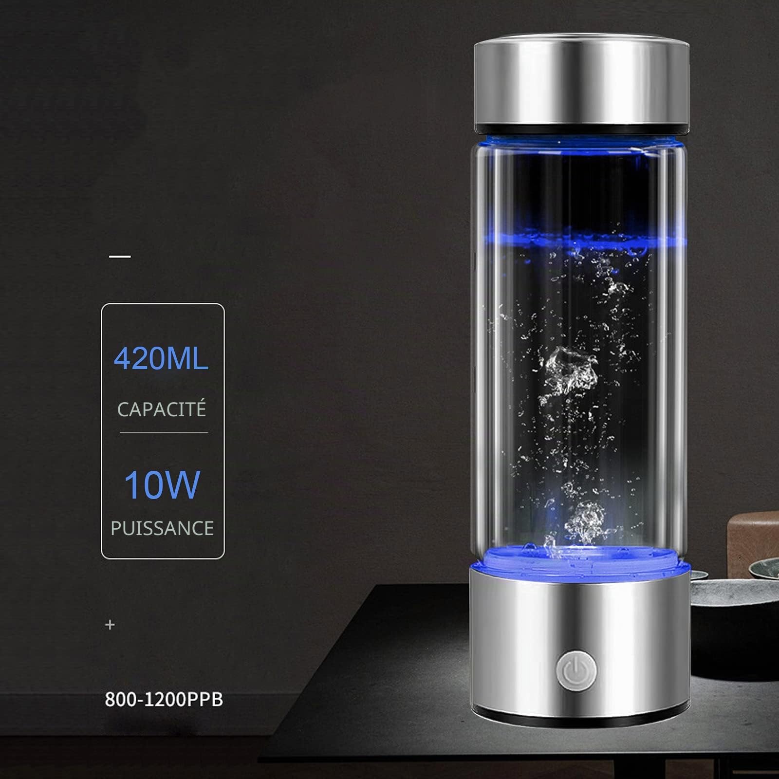 Générateur d'hydrogène électrique, Loniseur D'eau Hydrogène 450ML, Machine Alcaline D'ioniseur d'eau Rechargable, Générateur d'eau Ionisée Anti-âge Antioxydant, Concentration Jusqu'à 1200 PPb