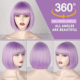 WERD Light Purple Bob Wig with Bangs,Short Pastel Purple Wig for Women,Light Purple Straight Synthetic for Daily and Party