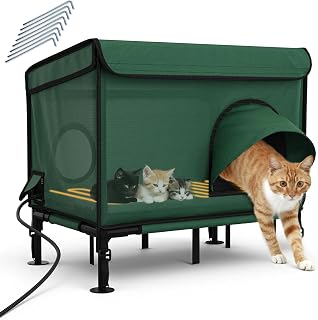Heated Cat House for Outside, 3-in-1 Weatherproof Insulated Outdoor Large Cat Houses 100% Weatherproof, Safe Escape Door Cat Shelter with Heater for Feral Barn Cat Kitty-25.5" L*16.5" W*18.9" H