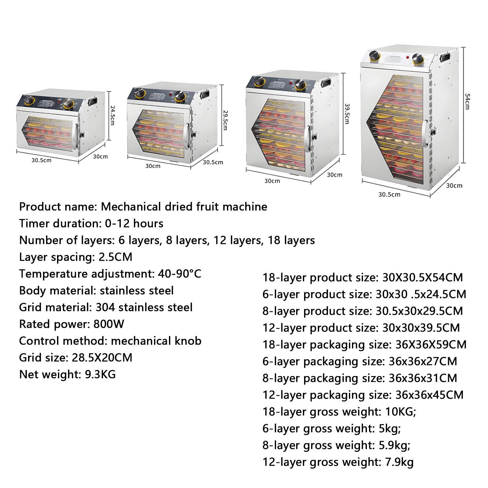 Secador De Alimentos De 18 Niveles con Control De Temperatura, Deshidratador De Frutas, Carnes Y Verduras, Deshidratador De Flores, Equipo De Secado De Acero Inoxidable,(6To Piso)