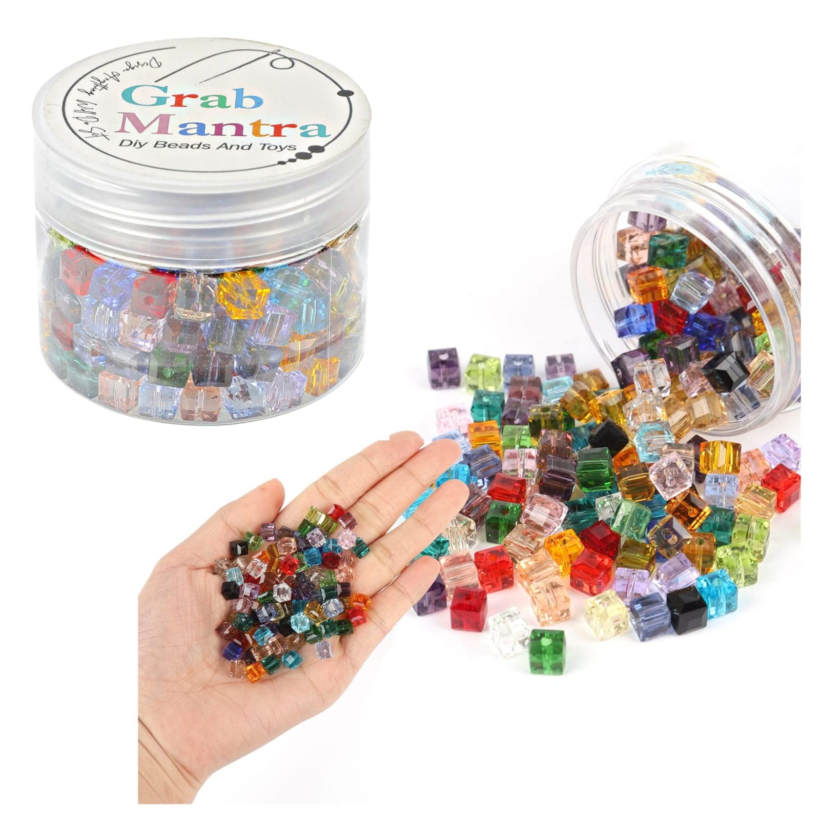 Cube Crystal Beads 8mm Colorful Square DIY Bracelet Crystal Beads Faceted Spacer Beads Quartz Loose Seed Beads for Jewelry Making Bracelet Rainbow Necklace Art Crafts (Cube Pearls)