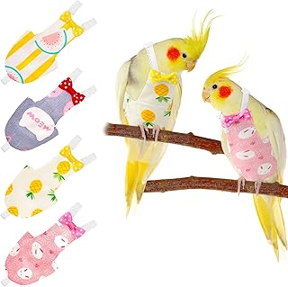 Nuanchu 4 Pieces Bird Diapers Flight Suite Liners Washable Reusable Protective Parrot Nappy Clothes with Waterproof Inner Layer Cute Urine Wet Suit for Parrot Macaw Budgies Parakeet (Rabbit Patterns,