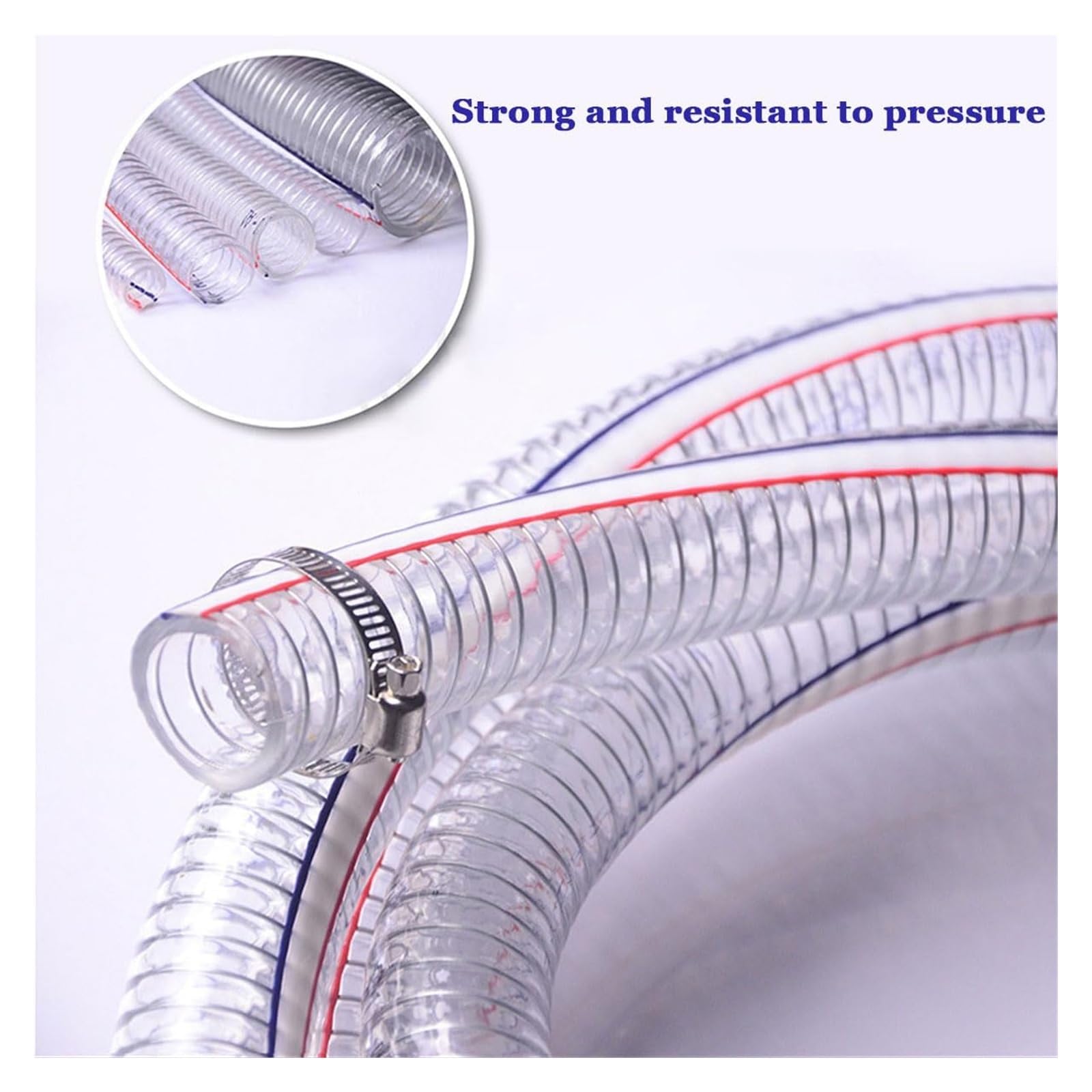Tubo de PVC Tubo de alambre de acero flexible, Manguera de alambre acero transparente, manguera 1M for transferencia bomba riego jardín, tubo plástico, tubería agua Flexible(50mm x 6mm)