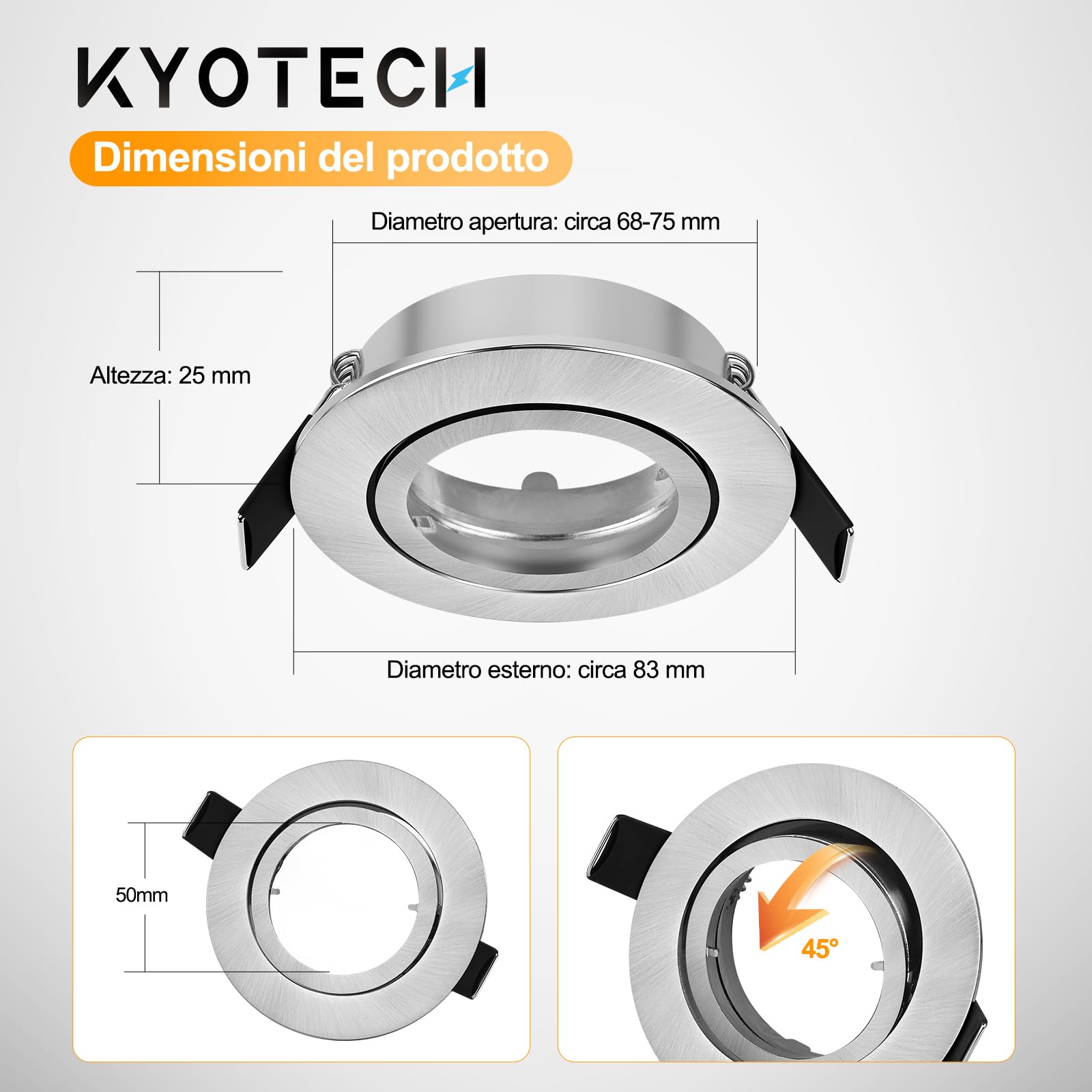 KYOTECH Rama montażowa reflektor do zabudowy zestaw 10 szt. GU10 ramka biała wychylna LED spot ramka do zabudowy okrągłe lampy do zabudowy rama do żarówek halogenowych moduł GU10 MR16 wraz z oprawką GU10