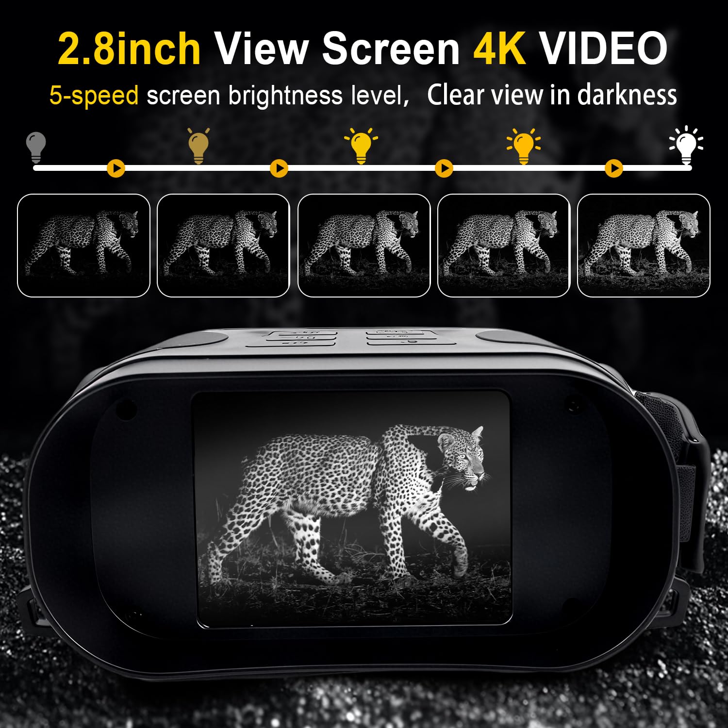 Occhiali per visione notturna, binocolo 4K per visione notturna con batteria di ricarica rapida da 2000 mAh, schermo HD da 2,8 pollici, raggio di visione da 700 m, per campeggio, caccia e sicurezza