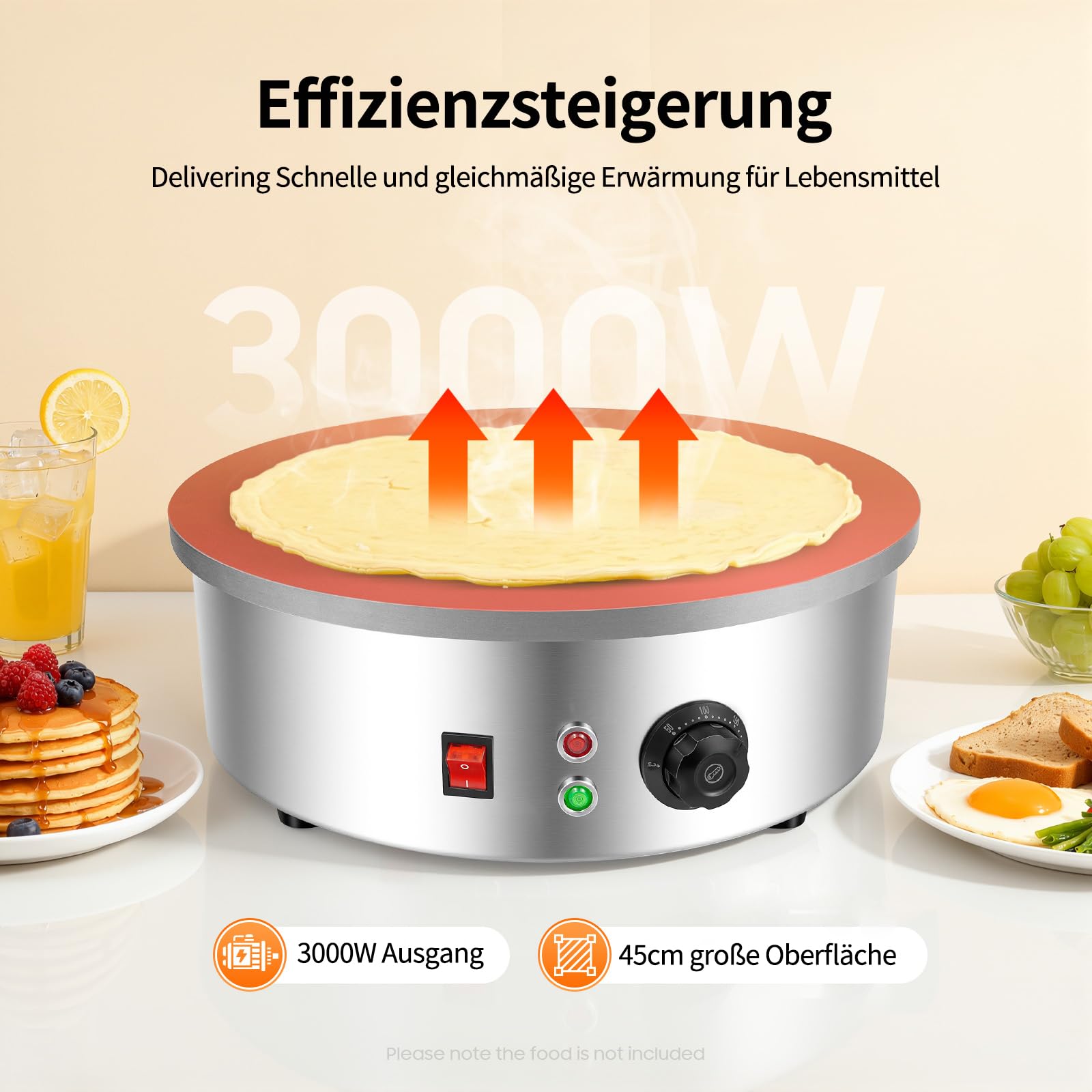 Máquina profesional para hacer crepes y panqueques, 2800 W, máquina para crepes, plancha para crepes dulces y salados, 150-280 ℃ de acero inoxidable, BJB-1