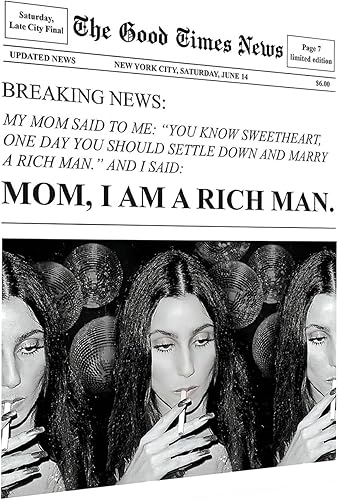 Póster retro con texto en inglés "Mom I Am A Rich Man Cher", póster retro para bar, arte de pared feminista, portada de revista, arte estético para
