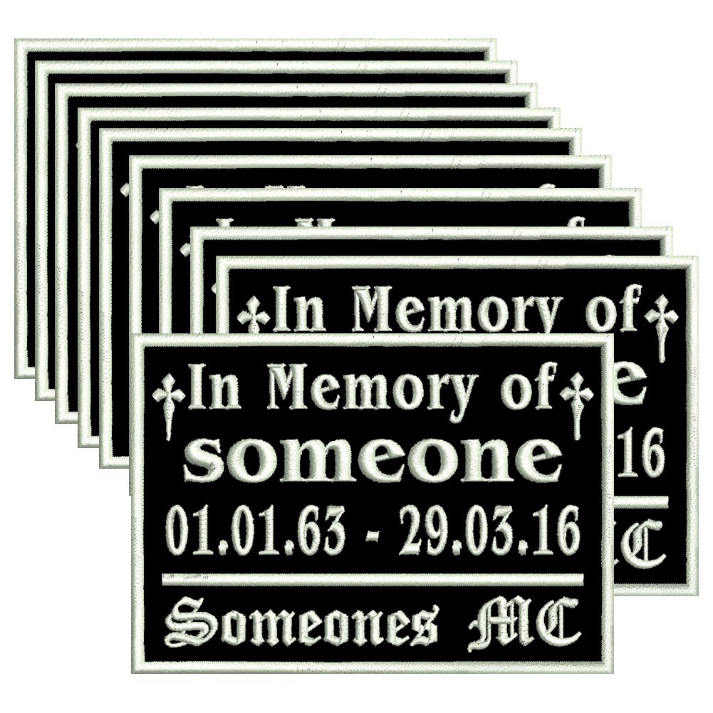 Aufnäher-Set: 10 x Patch "in Memory of" in der Größe 10 x 7cm