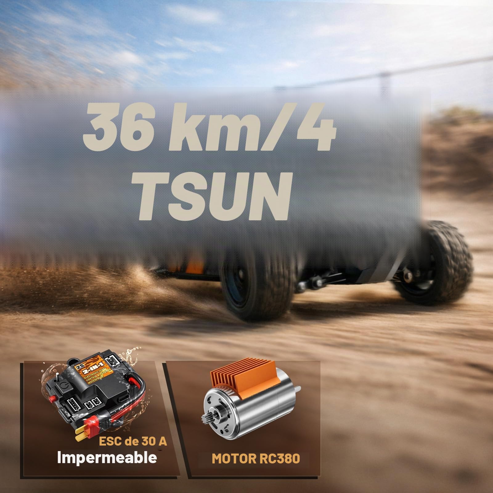 Coche teledirigido 1:18 Todoterreno de Alta Velocidad 40 km/h, RC Monster Truck 4x4 con Transmisión Metálica, 2 Baterías Recargables 7,4V 1300mAh, Electrónica Antisalpicaduras, para Adultos y Niños 8+