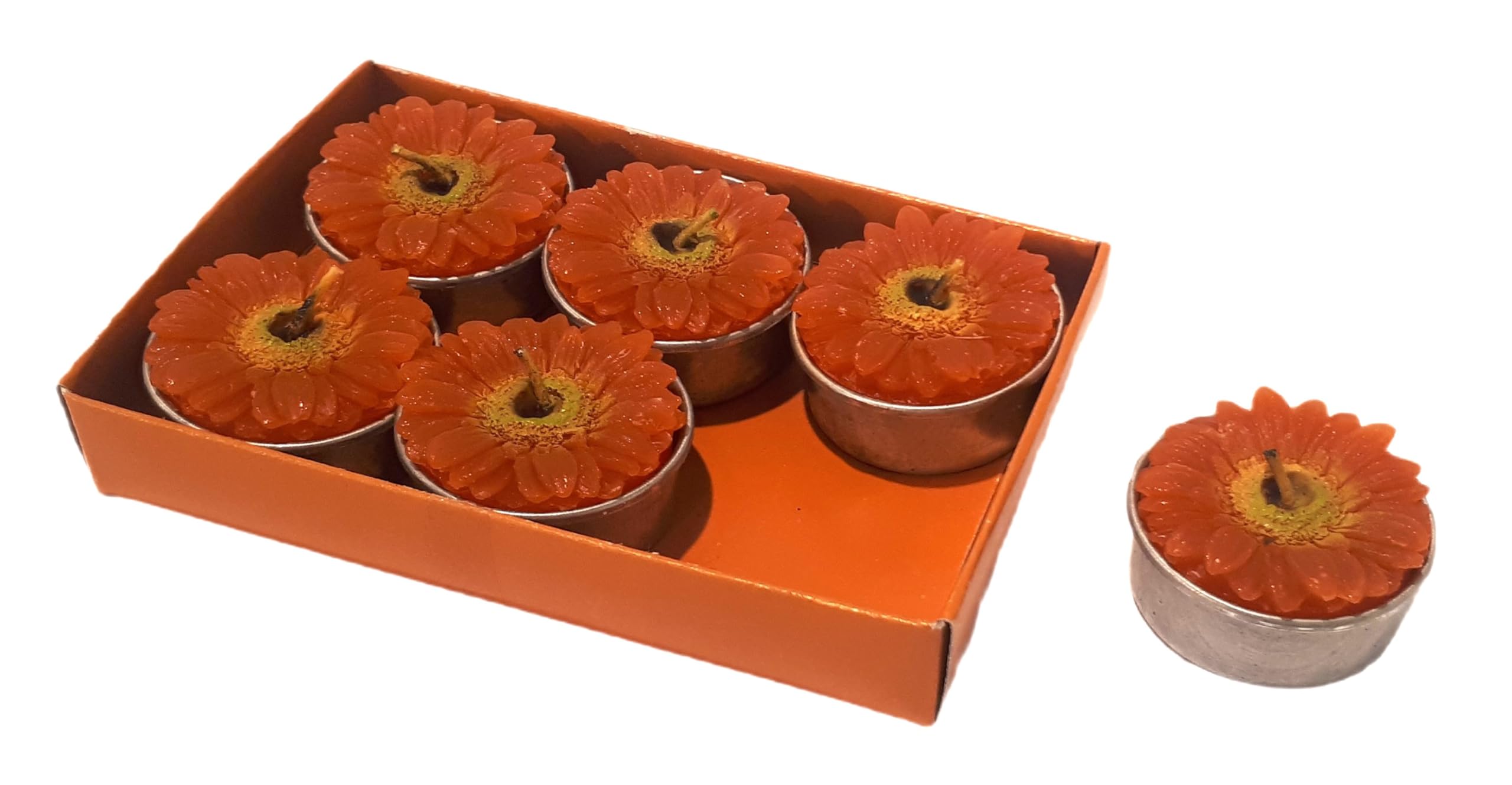 Set 6 candele t-light gerbera d. 4 cm