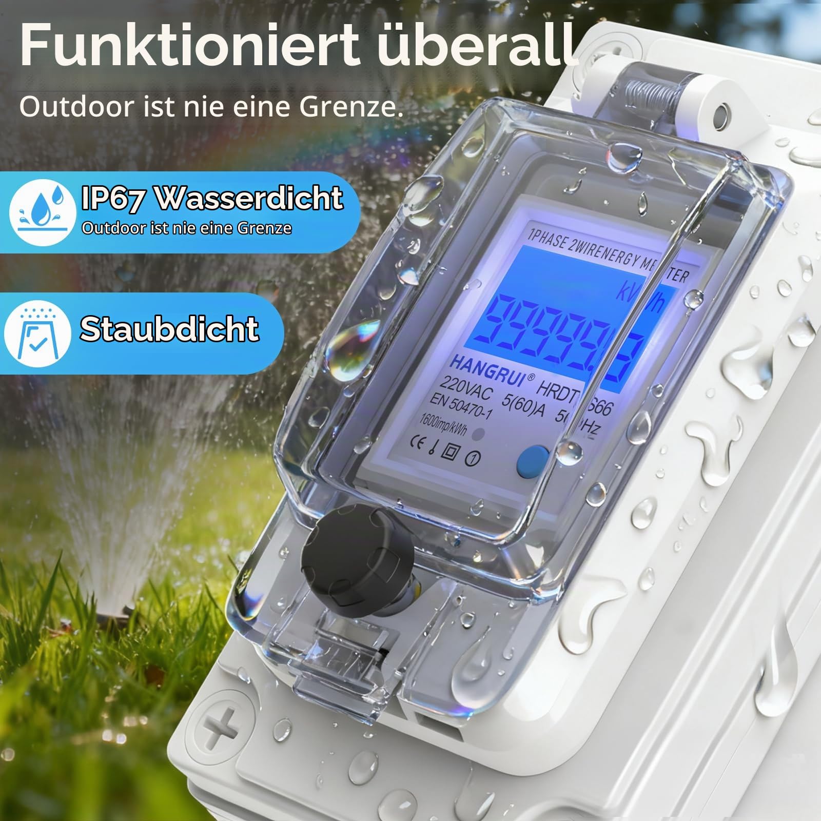 BreeRainz Mobiler Digitaler Stromzähler, 60A 230V Kilowatt Stromzähler