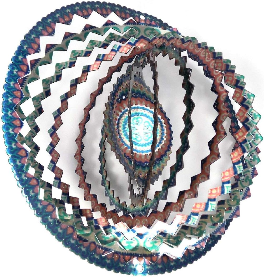 WorldaWhirl Whirligig 3D Wind Spinner Hand Painted Stainless Steel Twister Mandala (6.5 Inch, Multi Color 2)