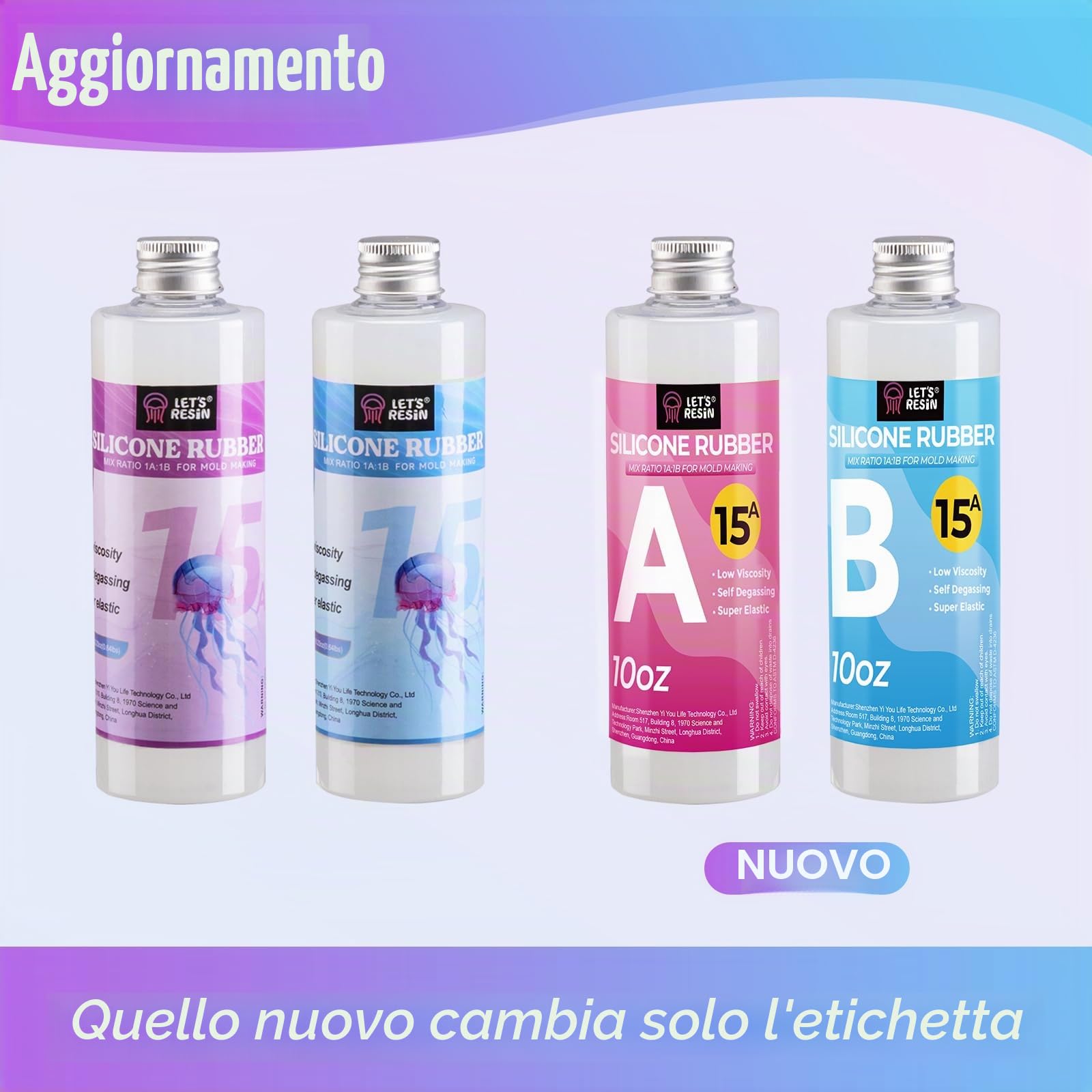 LET'S - Kit di stampi in silicone trasparente in gomma siliconica atossica per liquidi, rapporto di miscelazione 1:1 – ideale per stampi in resina, stampi in silicone fai da te e manuali