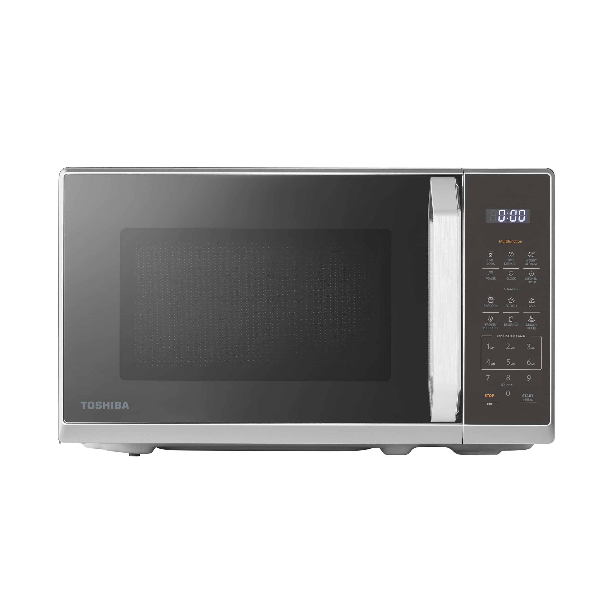 TOSHIBA 20L Black Silver Mirror Microwave Oven, 800W Digital Solo Small Microwave With 11 Power Levels, 6 Auto Menus, +30s Express Cook, Defrost, LED Display, Perfect for 9''Pizza, MW3-EM20PF(MBS)