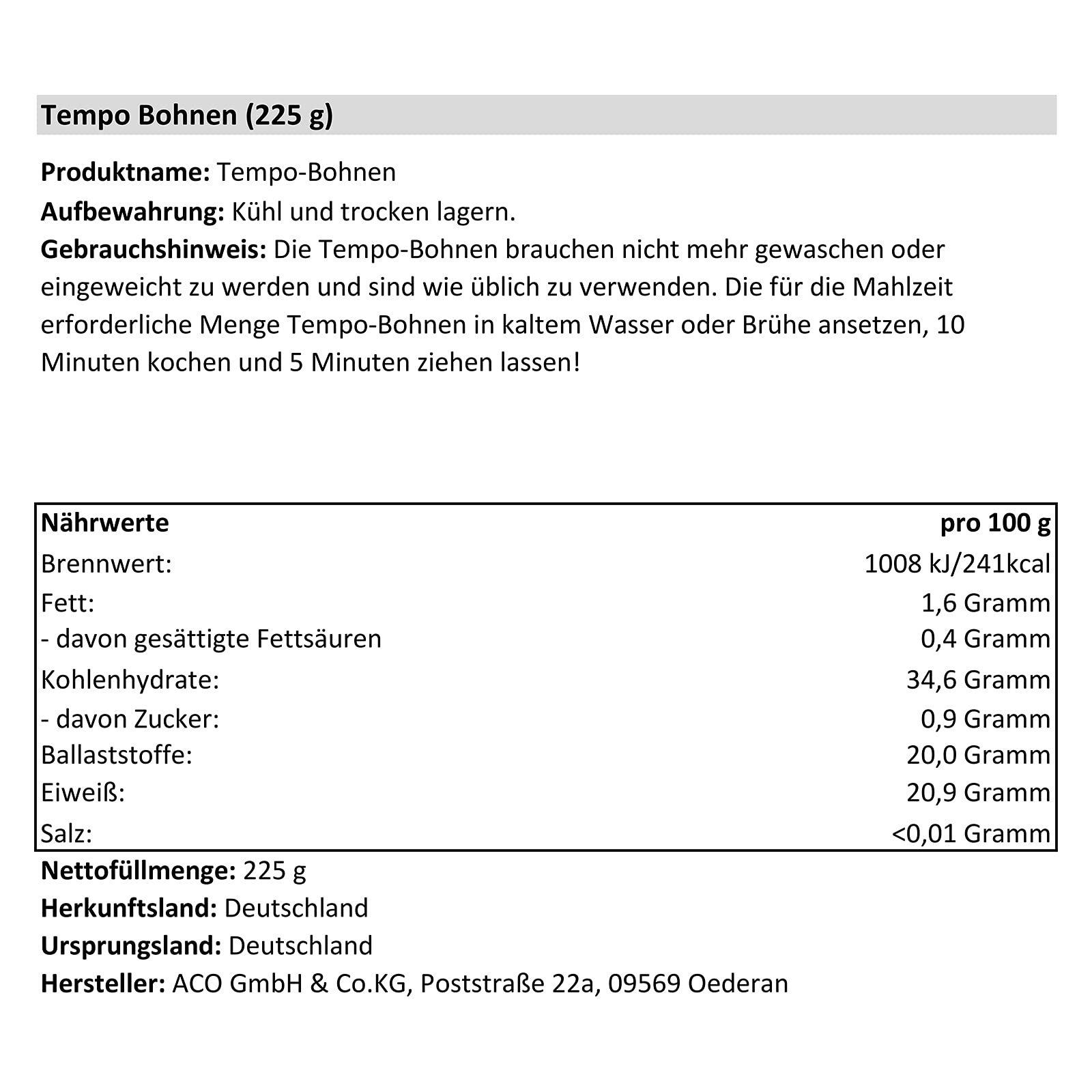 10er Pack Tempo Bohnen 10 x 225 g