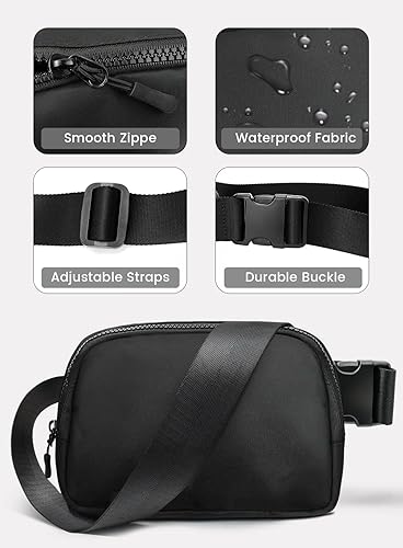 Miniatura 4 de Meyfancy Riñonera para mujer, riñoneras, bolsas cruzadas con correa ajustable para correr, viajar, entrenar, impermeable, negro (Black Classic),