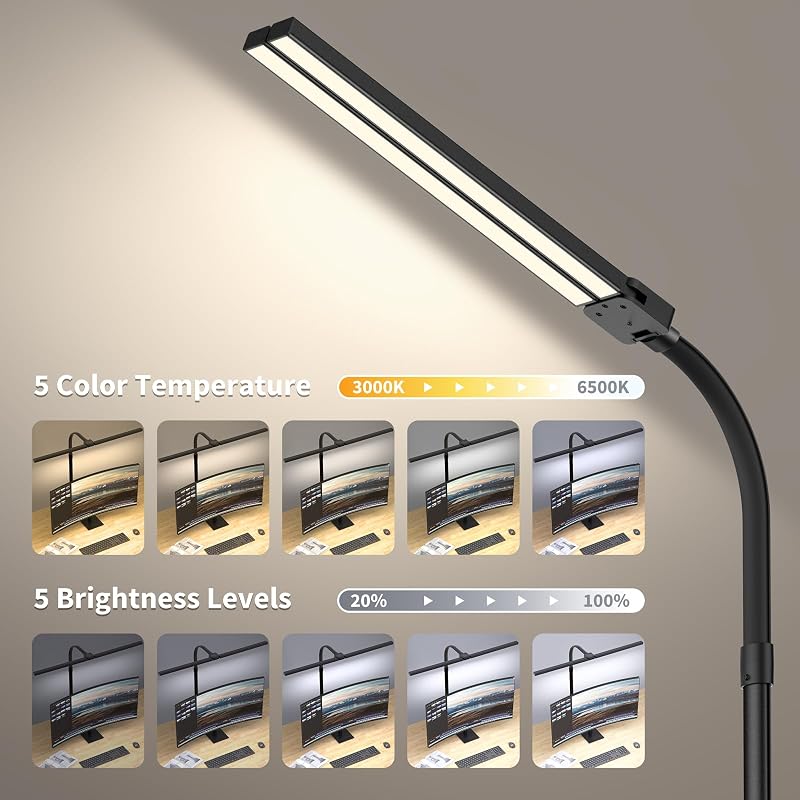 Lampă de birou LED reglabilă Kaulsoue, 24 W, 80 cm, lumină naturală prietenoasă cu ochii, 5 temperaturi de culoare și 5 niveluri de luminozitate, pentru acasă și lectură