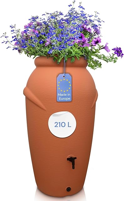 YourCasa YourCasa 210L Regentonne Terracotta mit Wasserhahn & Pflanzschale — Regenfässer