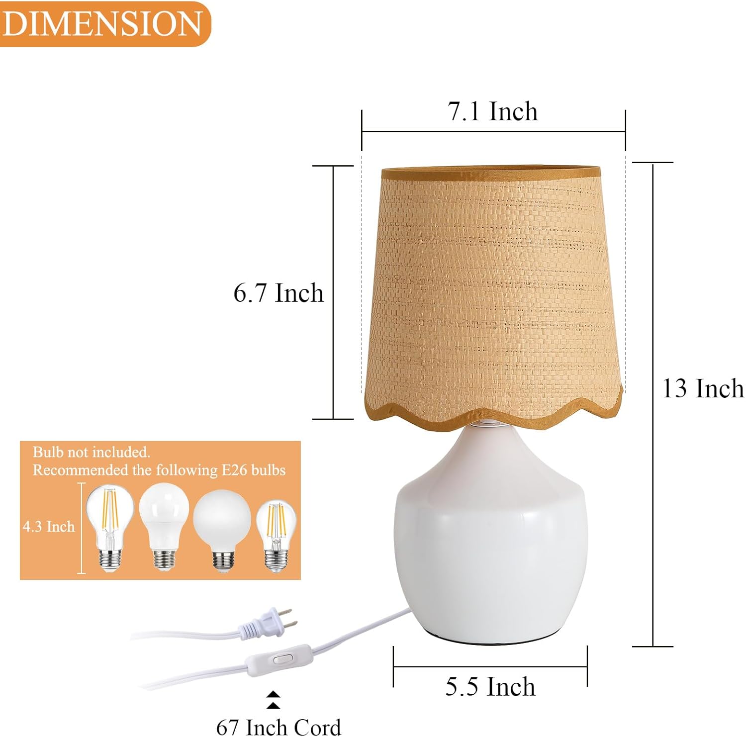 Boho Rattan Ceramic Table Lamp,Small White Ceramic Bedroom Bedside Nightstand Lamp with Rustic Woven Shade,Desk Lamps for Living Room End Table Kids Room