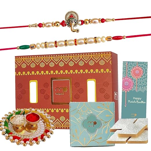 Maalpani Rakhi Kaju Katali Hamper |2 Rakhis and Sweets with pooja gift for Rakshabandhan | Rakhi with sweets Hamper for Brother greeting card D20213S - Kaju Katali 60Gram