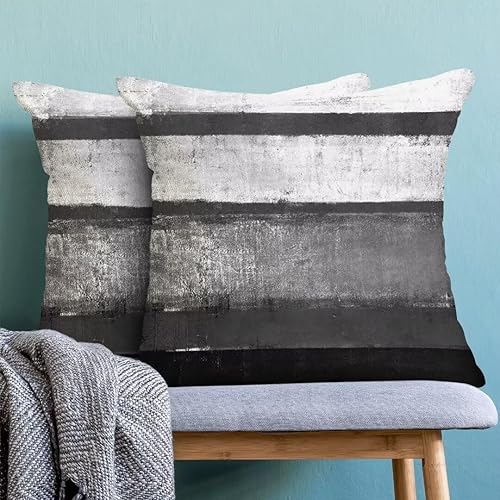 Miniatura 4 de AEIOAE Juego de 2 fundas de almohada marrones de 18 x 18 pulgadas, diseño geométrico marrón y gris, cojín decorativo cuadrado de algodón moderno