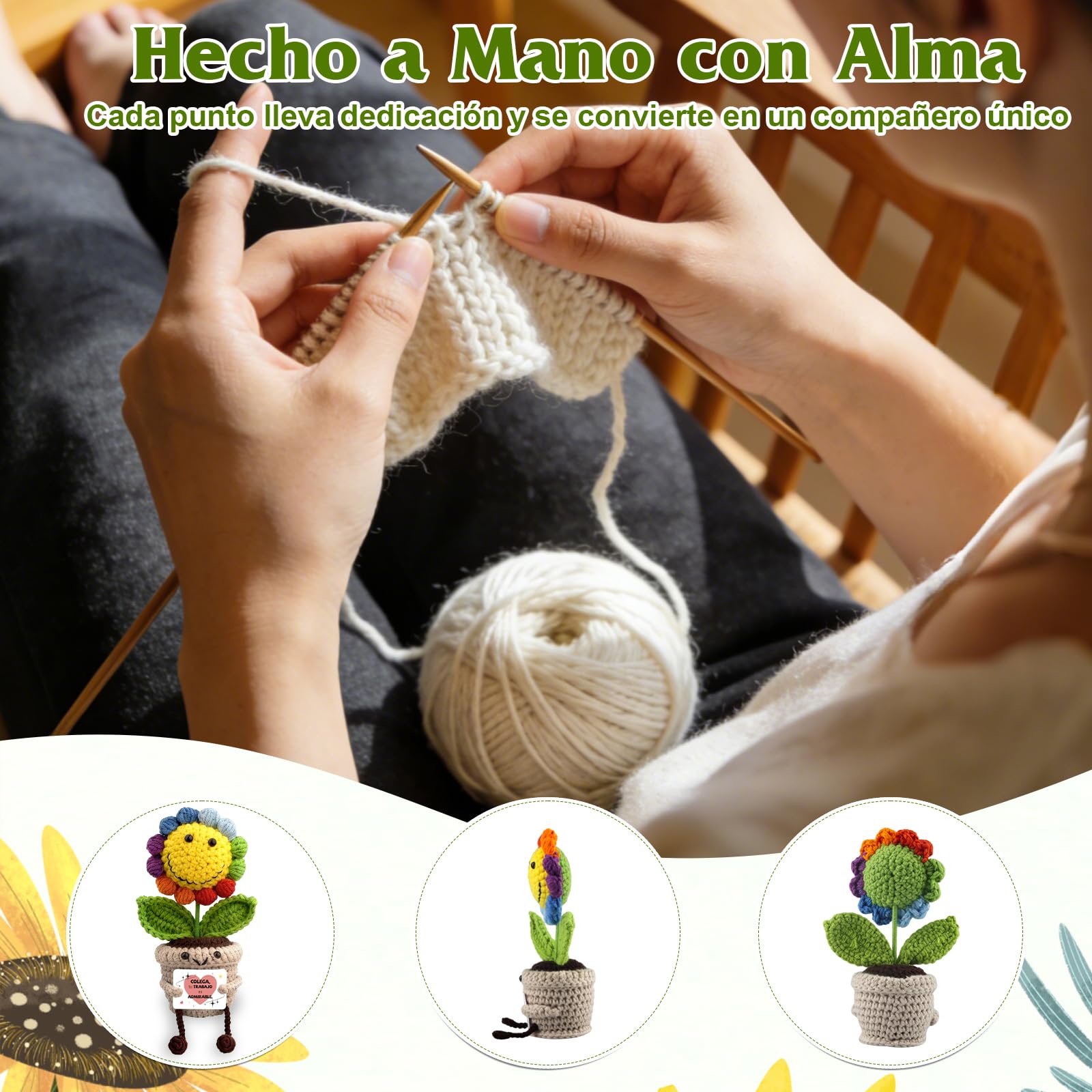 Girasol de Ganchillo de Apoyo Emocional, Lindo Adorno Colorido Girasoles para Mujer