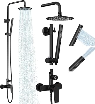 Rainsworth Black Outdoor Shower with Brass Valve, 8 Inch,Jet Spray Handheld