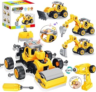 Jiakora Take Apart Toys for 4 Year Old Boys, 4-in-1 Trucks Gifts for 3 4 5 6 7 8 Year Old Boys Girls, DIY STEM Construction Vehicle Building Toys with Electric Drill Remote Control