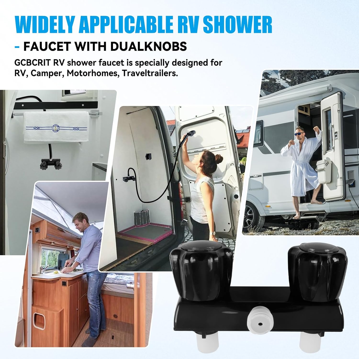 RV Shower Faucet Kit with Handheld Showerhead & Hose 4" On-Off RV Outdoor Shower Kits Leak & Rust Resistant for RV/Campers Travel Trailer Motorhome (Black)