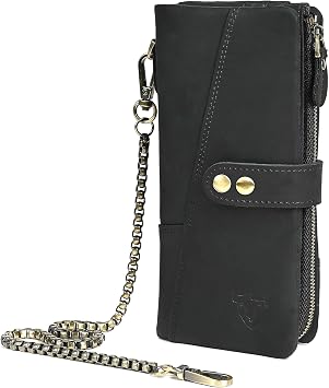 Genuine Crazy Horse Leather Travel Gift Coin Pocket Card Case Long Organizer Chain Rfid Wallet Purse With Snap For Men Male 1803 1815 1803 The Black2