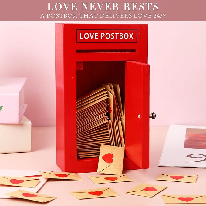 Romantic Love Postbox with 50 Mini Love Notes and Envelopes