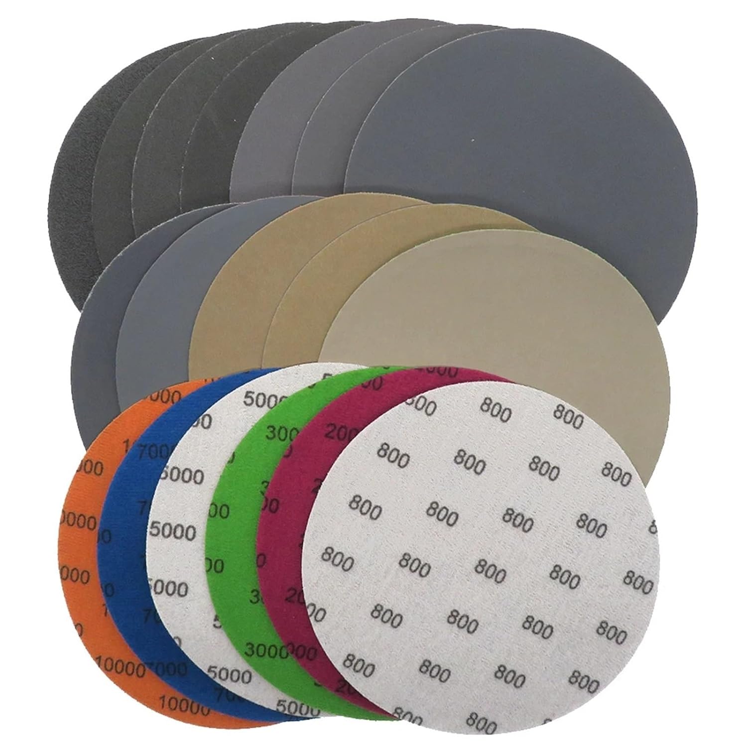 6 Inch Hook and Loop Sanding Discs 60-10000 Grit Flocking Sandpaper 150mm 10 Pcs/Set(7000)