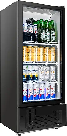 6.5 Cu.Ft Commercial Beverage Refrigerator Glass Door Upright Drink Cooler Display Fridge with Adjustable Shelves and LED Light for Restaurant Bar Store Office