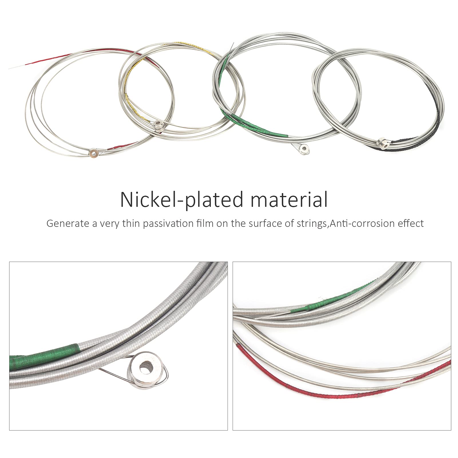 Bass Saiten, Edelstahllegierung Vernickelte Gitarrensaiten BD600 4 Stk Kreuzwicklung für E Bass Zubehör Ersatzteile