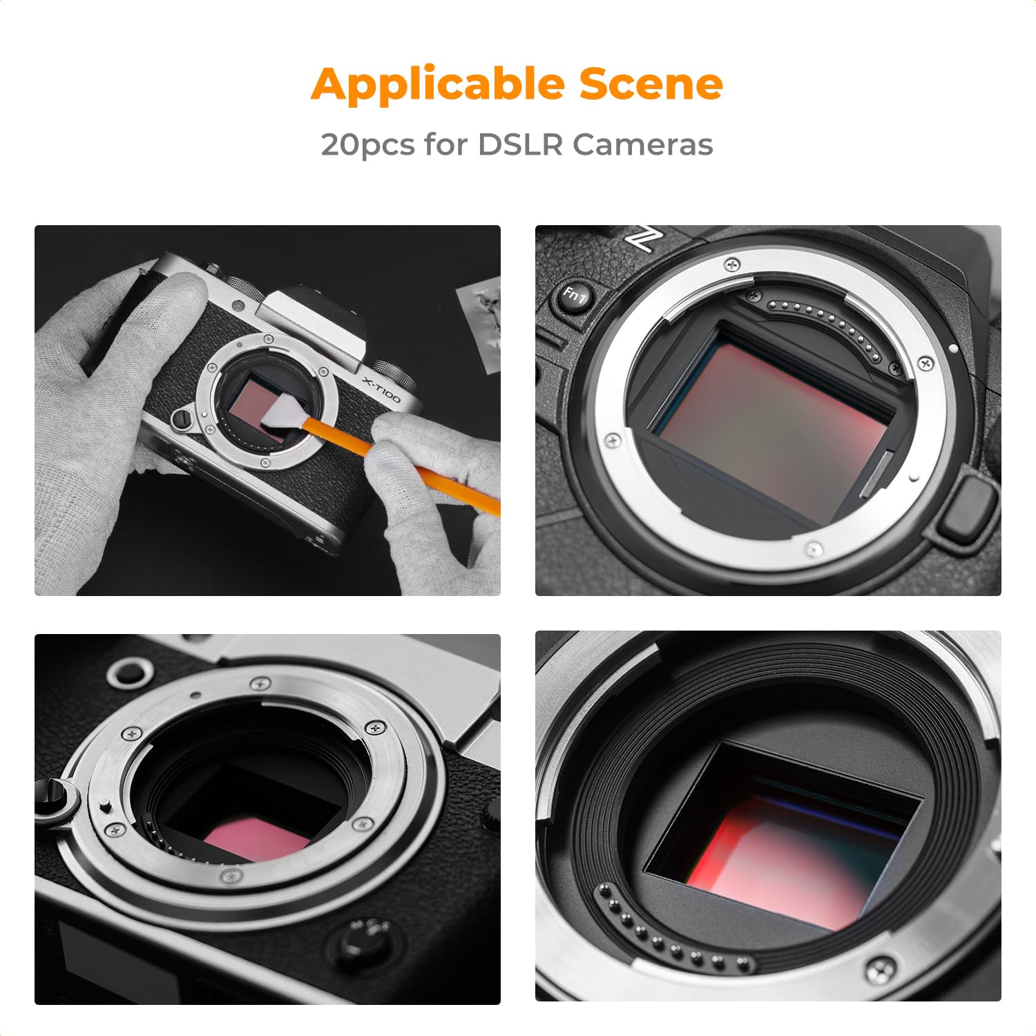 K&F CONCEPT Pulizia Tamponi 16mm,20 Pezzi Bastoncini di Pulizia Sensore per Fotocamera Digitale DSLR o SLR per Sensore APS-C CMOS Tamponi di Pulizia Larghi